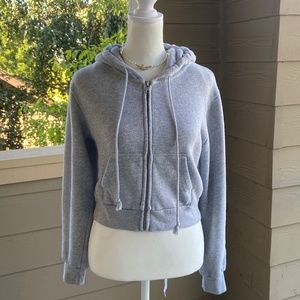 Brandy Melville Grey Crystal Cropped Zip Up Hoodie